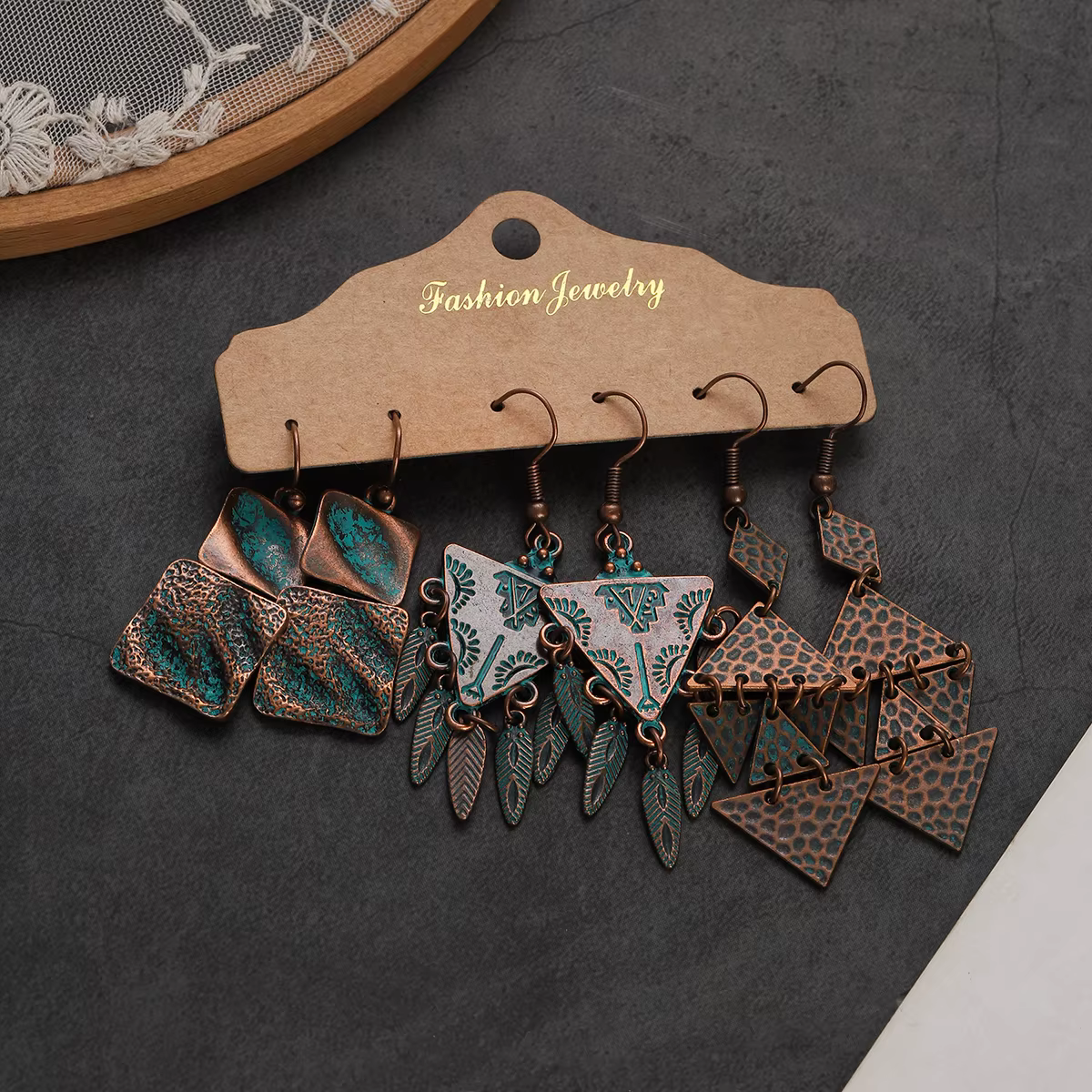Vintage 2024 boucles d'oreilles ensembles Pendientes ethnique Bronze géométrique Triangle rond pendentif