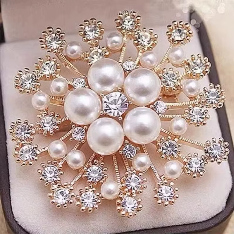 Broche de luxe en cristal de perle flocon de neige