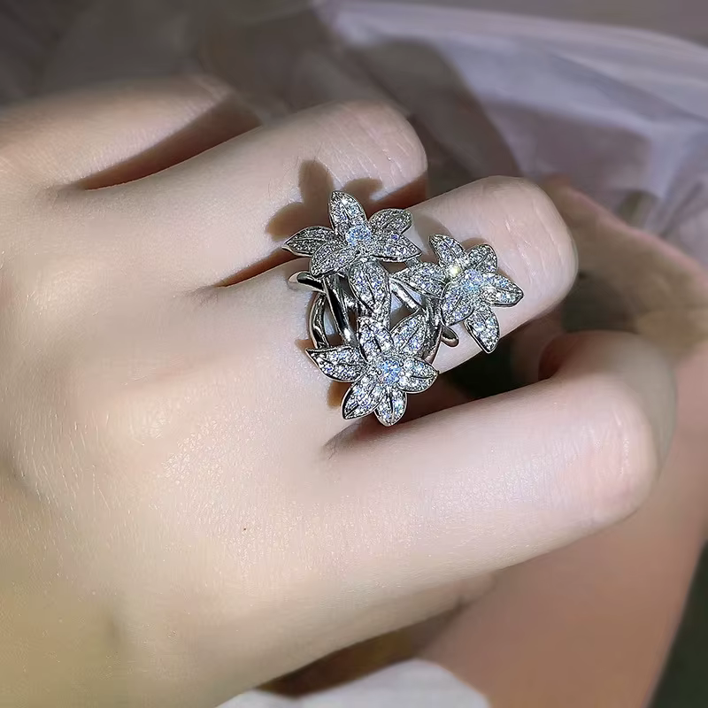Bagues à fleurs en argent 925 de haute qualité