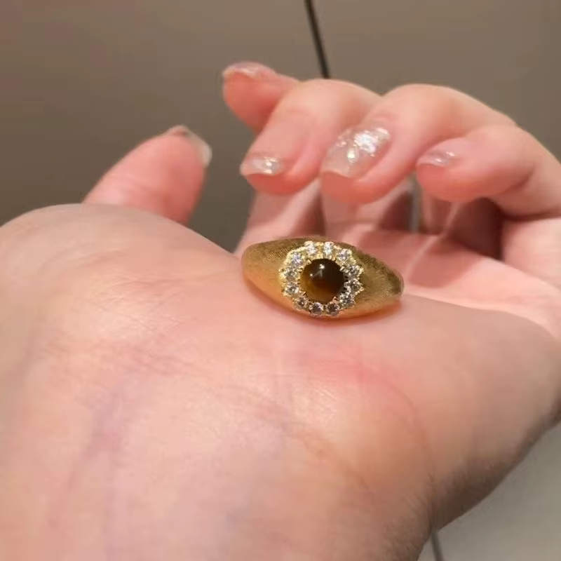 Bagues en pierre d'oeil de tigre vintage pour femmes