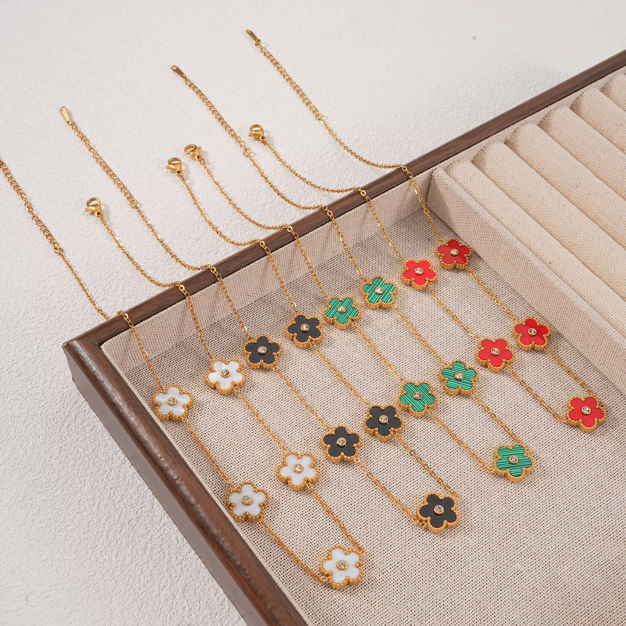 Collier Y vintage en or avec pendentif fleur pour femme