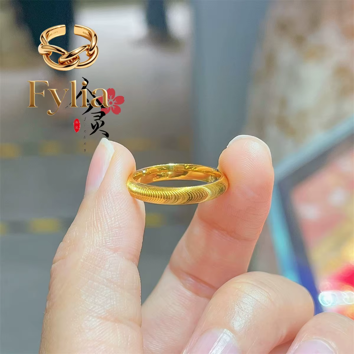 Bague simple en or véritable 24 carats 9999 Fylia Jewelry