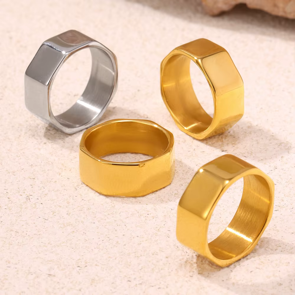 Bague simple et brillante en acier inoxydable plaqué or