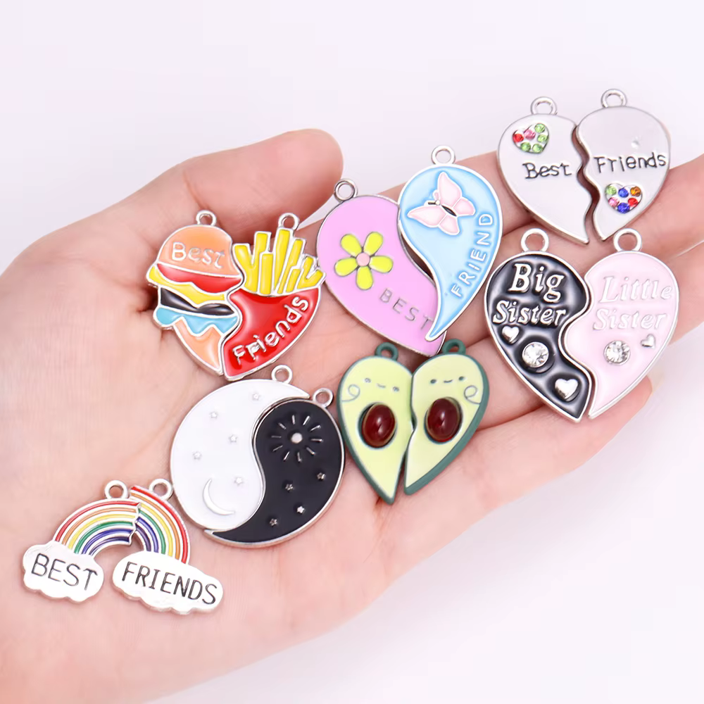 2 paires d'émail arc-en-ciel coeur cassé épissage breloque meilleurs amis pendentif bricolage femmes fille collier BFF amitié bijoux cadeaux