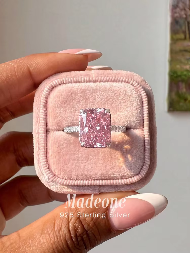 Bague carrée unique et brillante en argent sterling 925 avec zircon pour femme