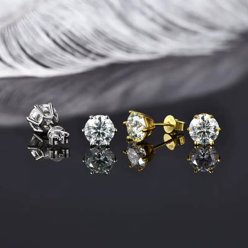 Ensemble de boucles d'oreilles et collier en argent 925 plaqué or avec moissanite pour femmes et hommes