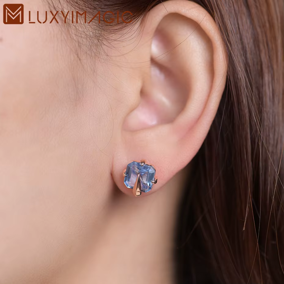 Luxyimagic argent 925 bijoux émeraude pierres précieuses boucles d'oreilles pour femmes solide 925