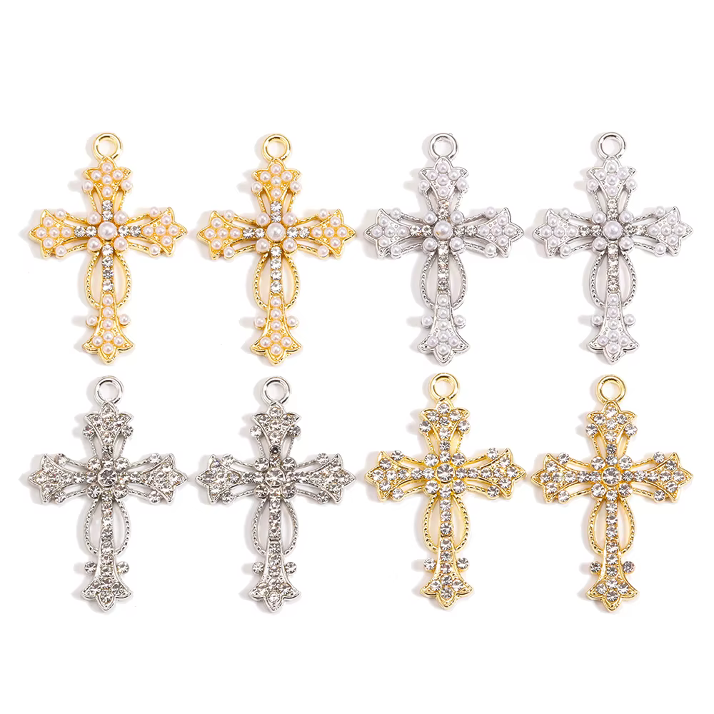Peixin 10 pièces élégant croix breloques strass bijoux chrétiens pour la mode collier boucles d'oreilles porte-clés bricolage pendentifs faits à la main