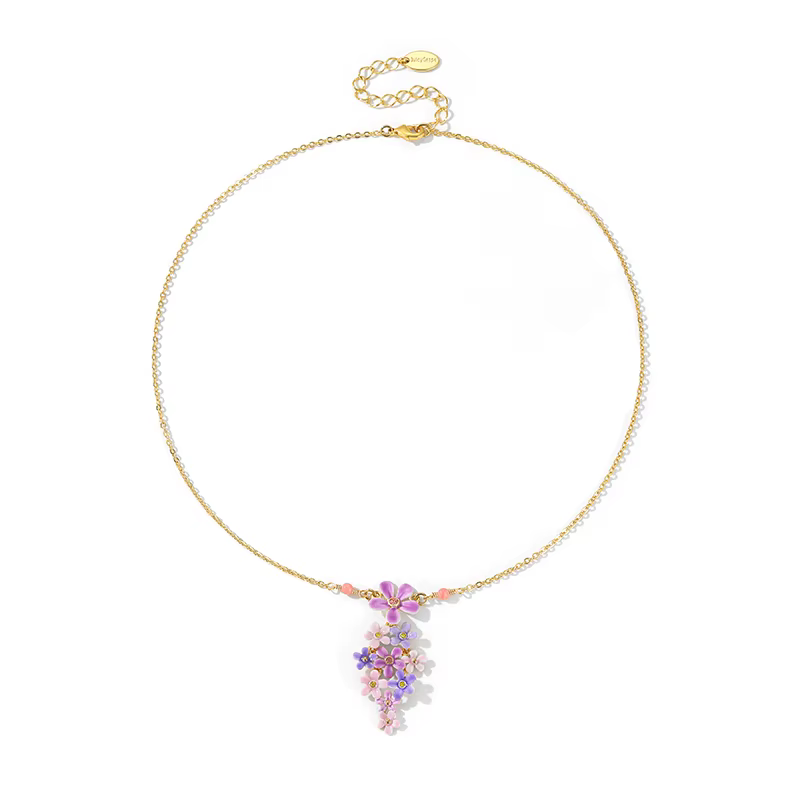 Collier Fleur de Myosotis en Émail Violet Juicy Grape pour Femme
