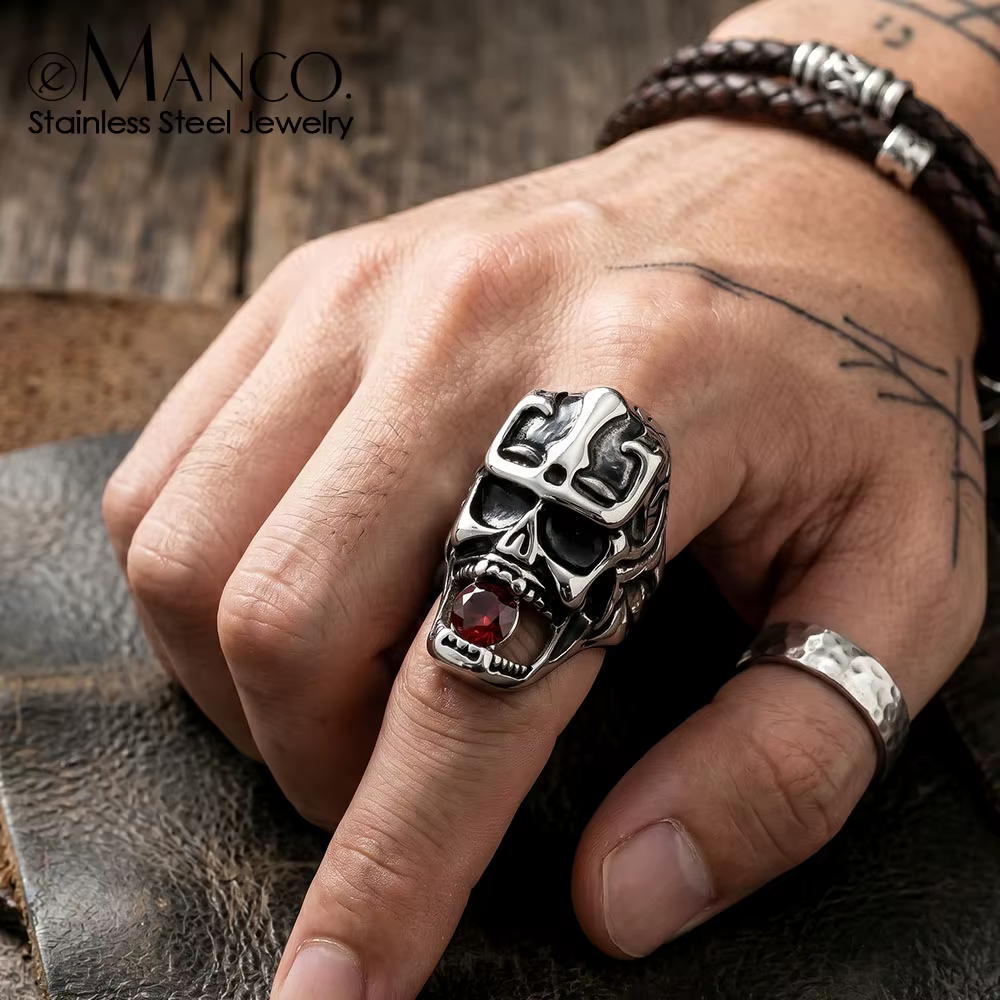 Bague Crâne Punk EManco pour Homme