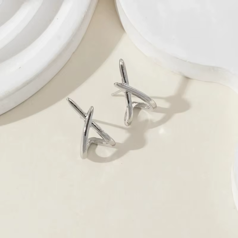 Boucles d'oreilles croisées en acier inoxydable pour femmes et filles