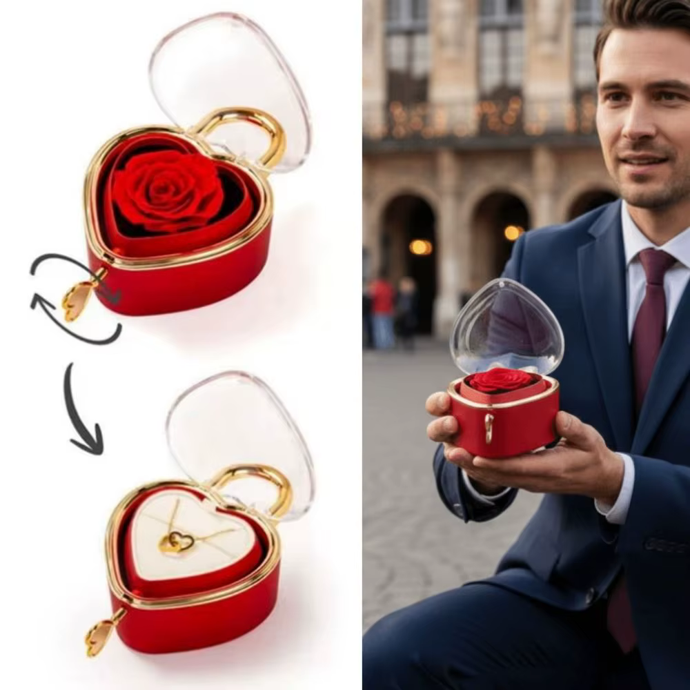 Boîte à bijoux en forme de cœur rotative