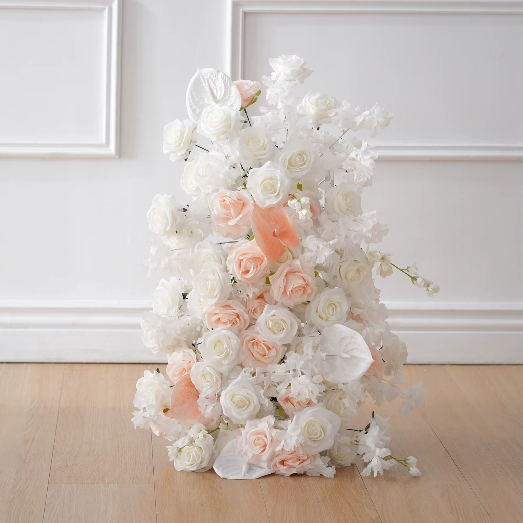 H7508 HMEOT mariage blanc rose Plam Roses suspendus Arrangement Floral allée cérémonie décoration Table canapé fleur coureurs rangées