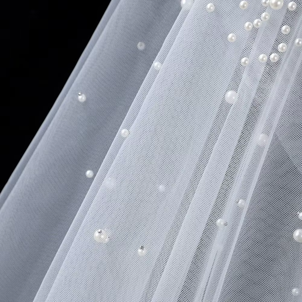Voile de mariée en tulle perlé de 130 cm