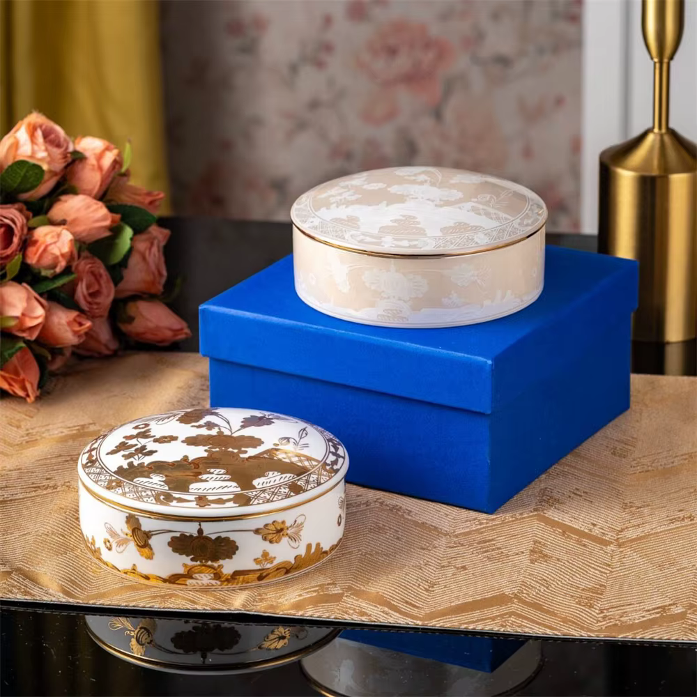 Boîte de rangement en céramique dorée beige pour bijoux