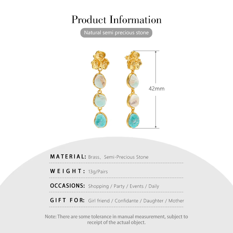Boucles d'Oreilles Pendantes en Pierre Semi-Pride Verte pour Femme