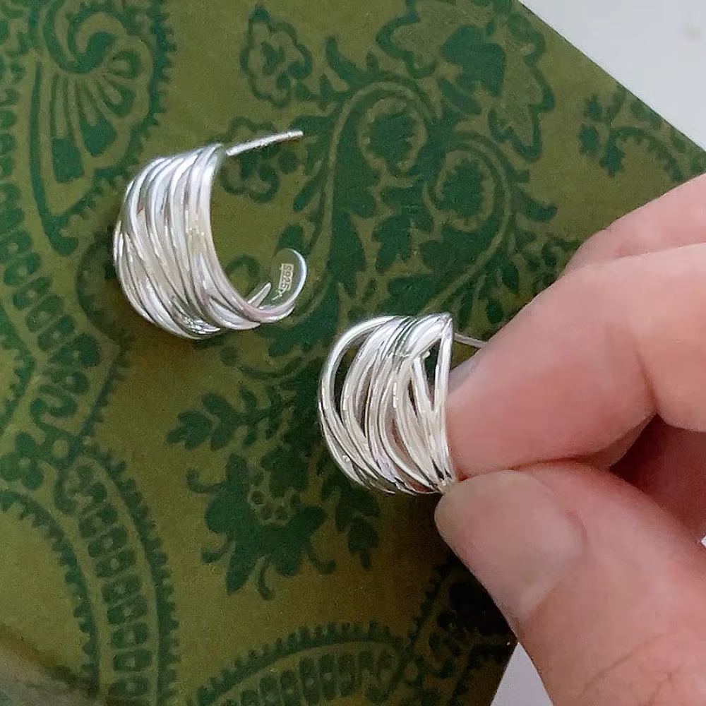 Boucles d'oreilles lignes Interware couleur argent pour femmes
