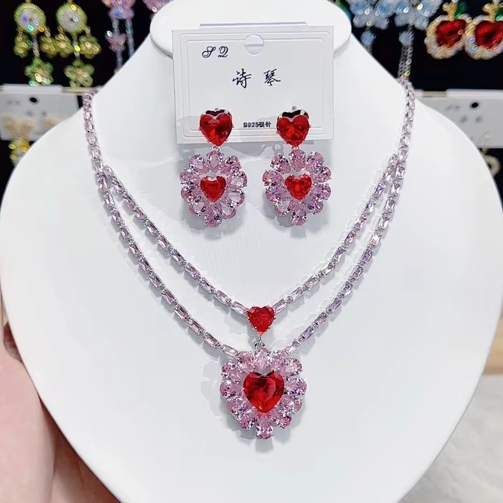 Collier et boucles d'oreilles en Zircon coloré pour femmes, à la mode, 2024