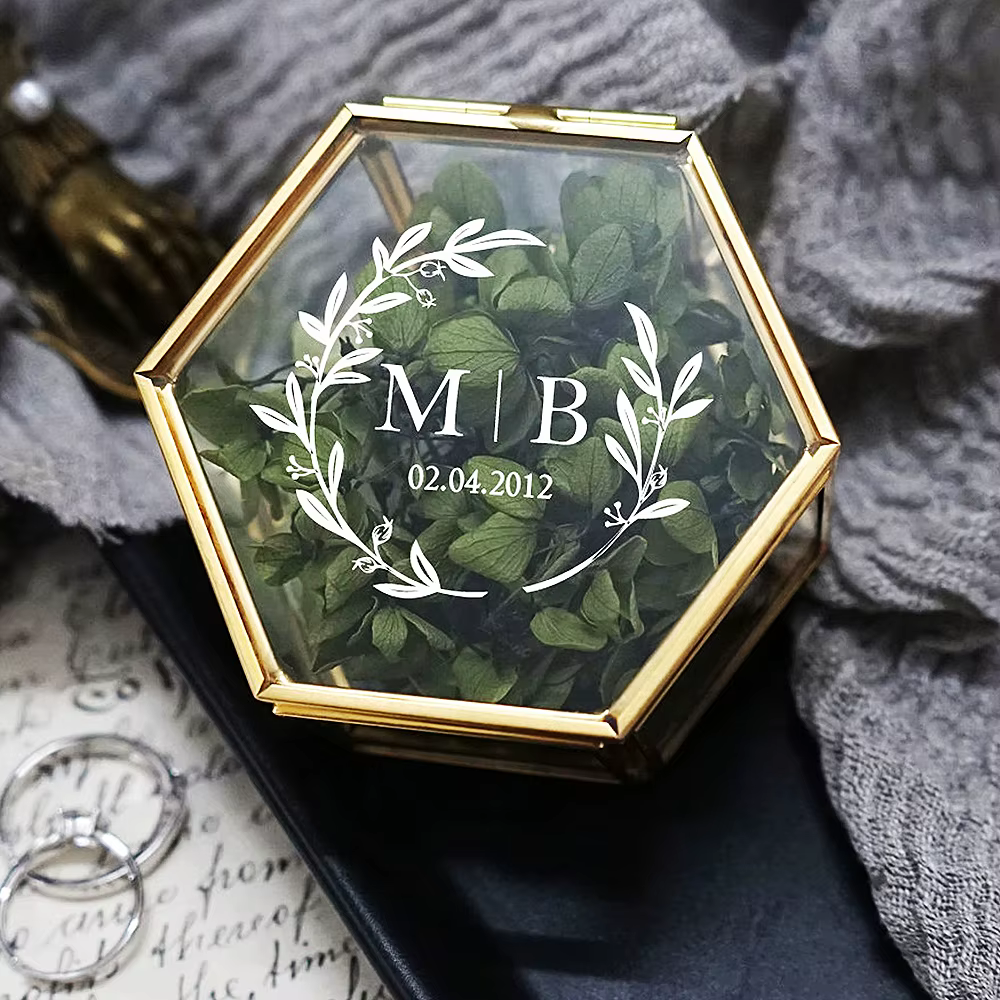 Boîte à bagues de mariage en verre personnalisée