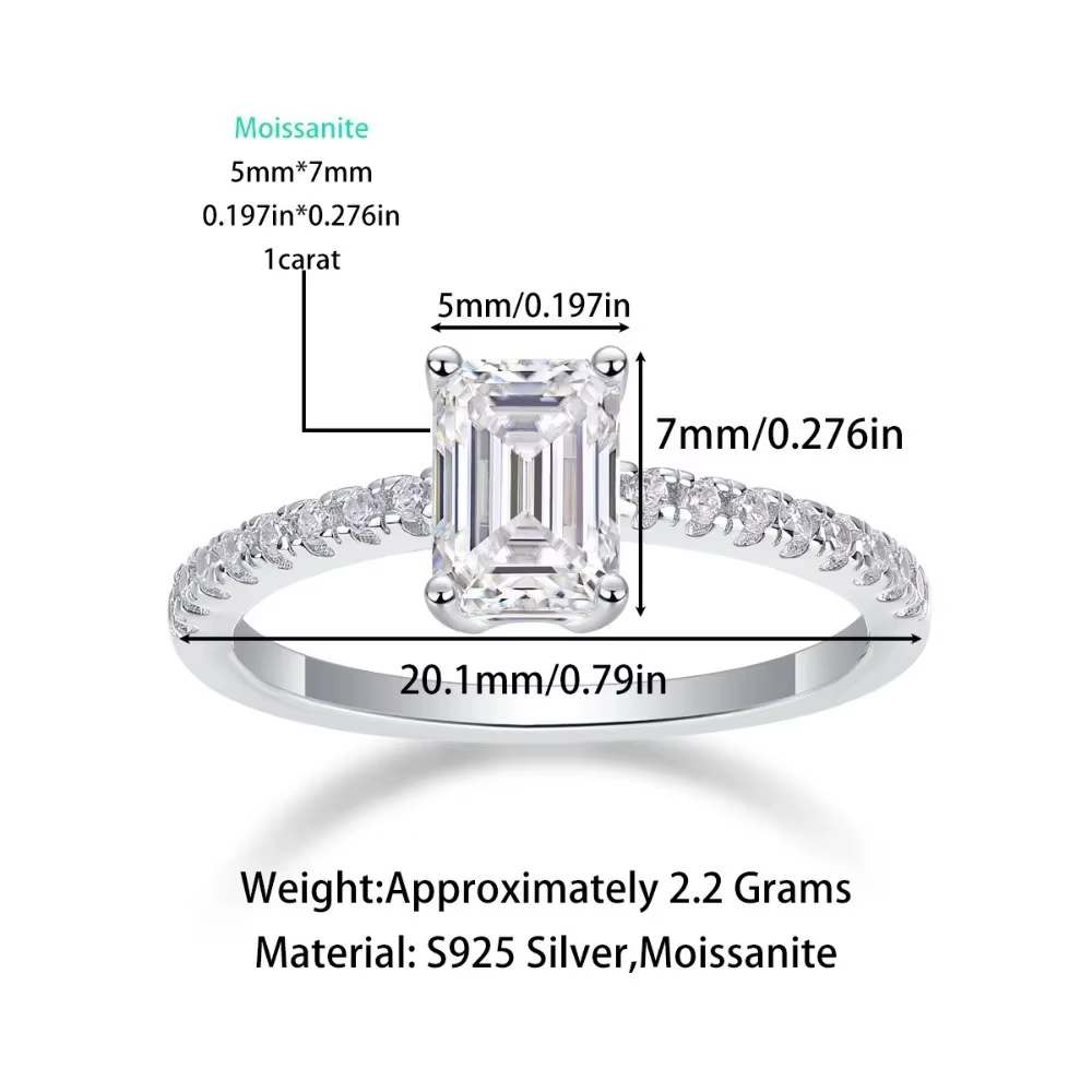 M-JAJA Bague de fiançailles en moissanite taille émeraude 1CT pour femmes, alliance de mariage en argent sterling 925, bijoux de fête de mariage pour la mariée