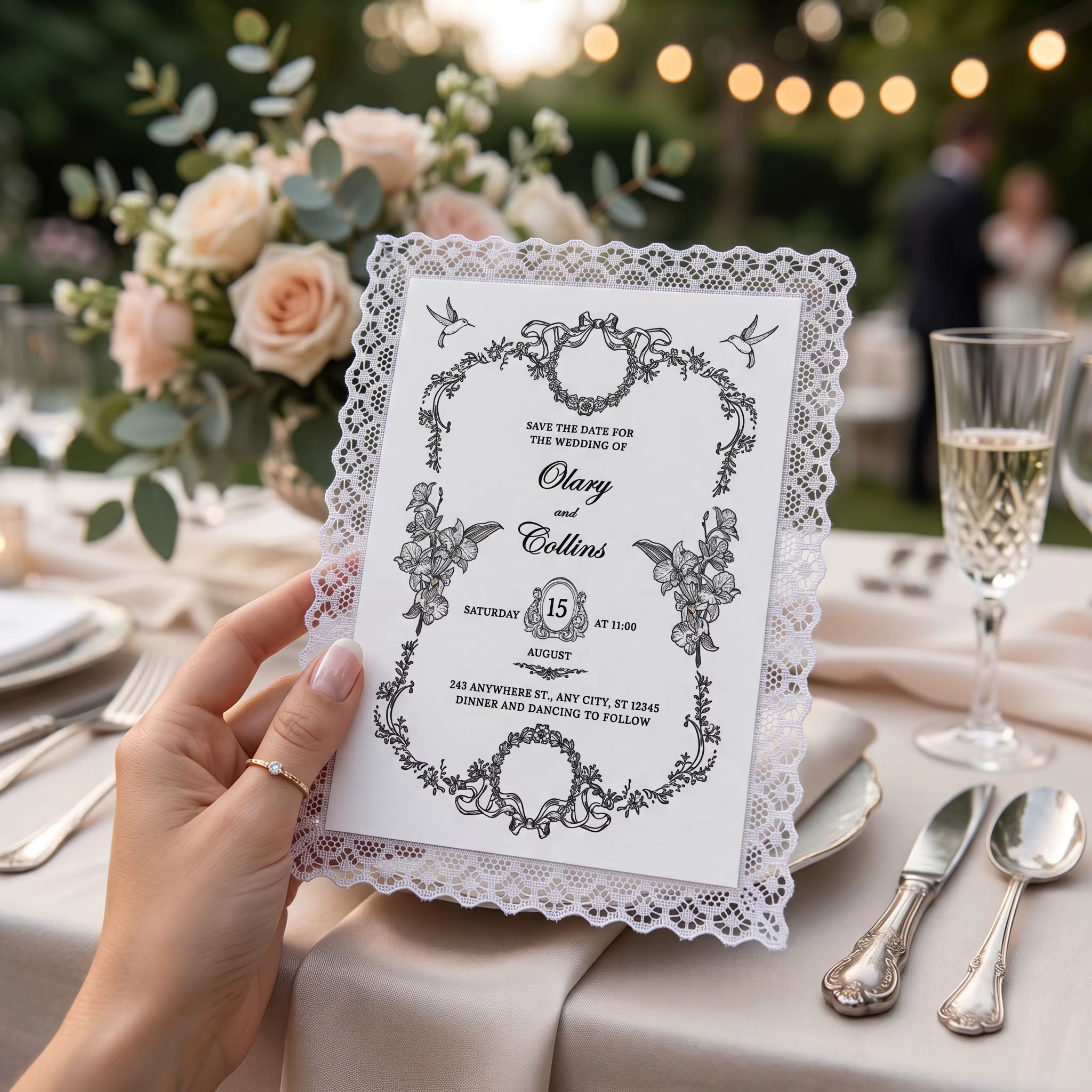 Invitations de mariage en dentelle faites à la main