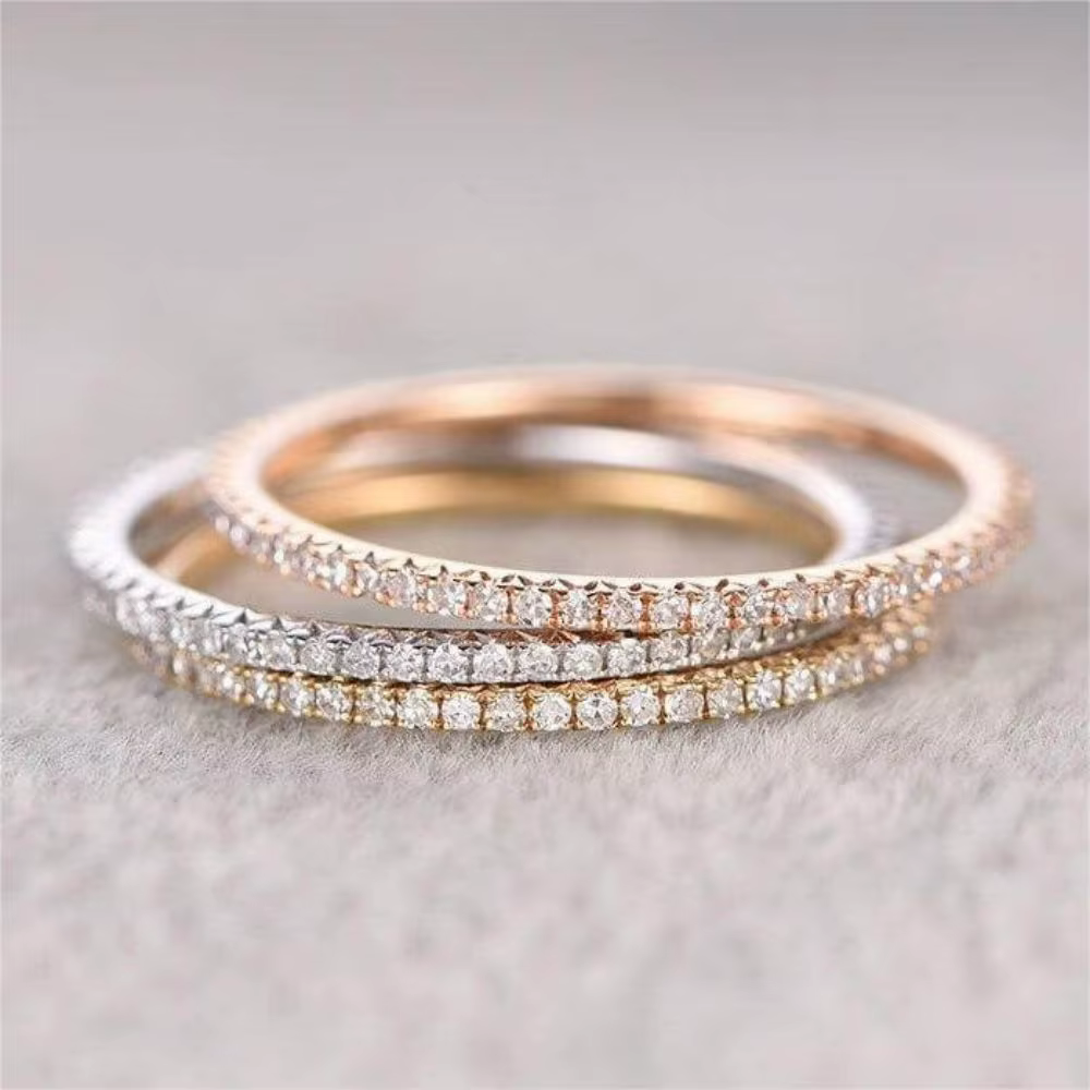1/3 pièces mince délicat empilable anneau Mariasz minimaliste pleine éternité bande cubique zircone couleur or plaqué pavé anneaux pour les femmes
