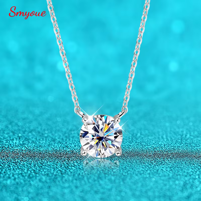 Smyoue – collier Moissanite plaqué or blanc 1-10CT pour femmes