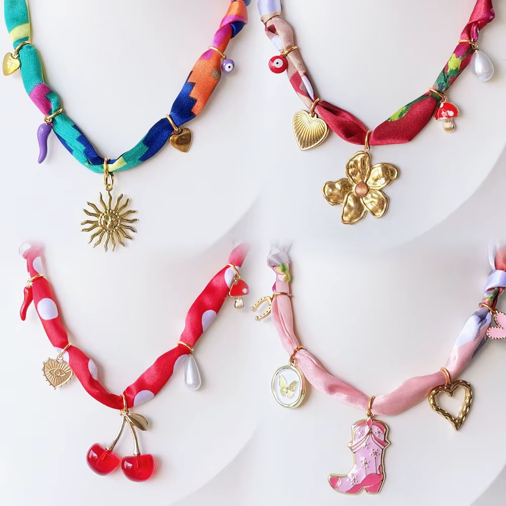 Collier Bandana doux avec pendentif cœur fleur soleil plaqué or pour femmes et filles