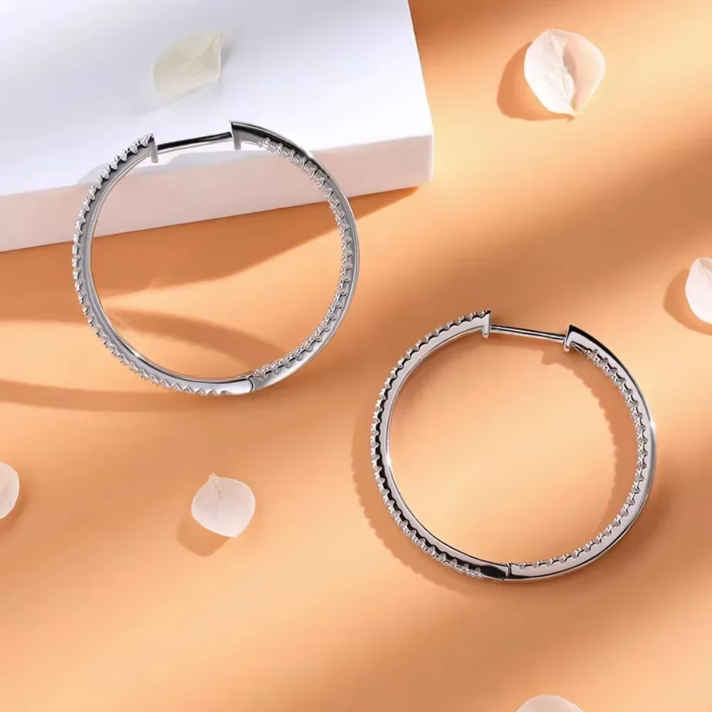 M-JAJA véritable Moissanite diamant boucles d'oreilles 18K plaqué or blanc 925 en argent Sterling