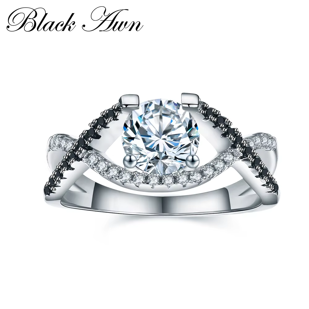 Noir Awn 2025 nouvelle mode anneaux pour femmes classique couleur argent ovale Bague de mariage Bijoux C002