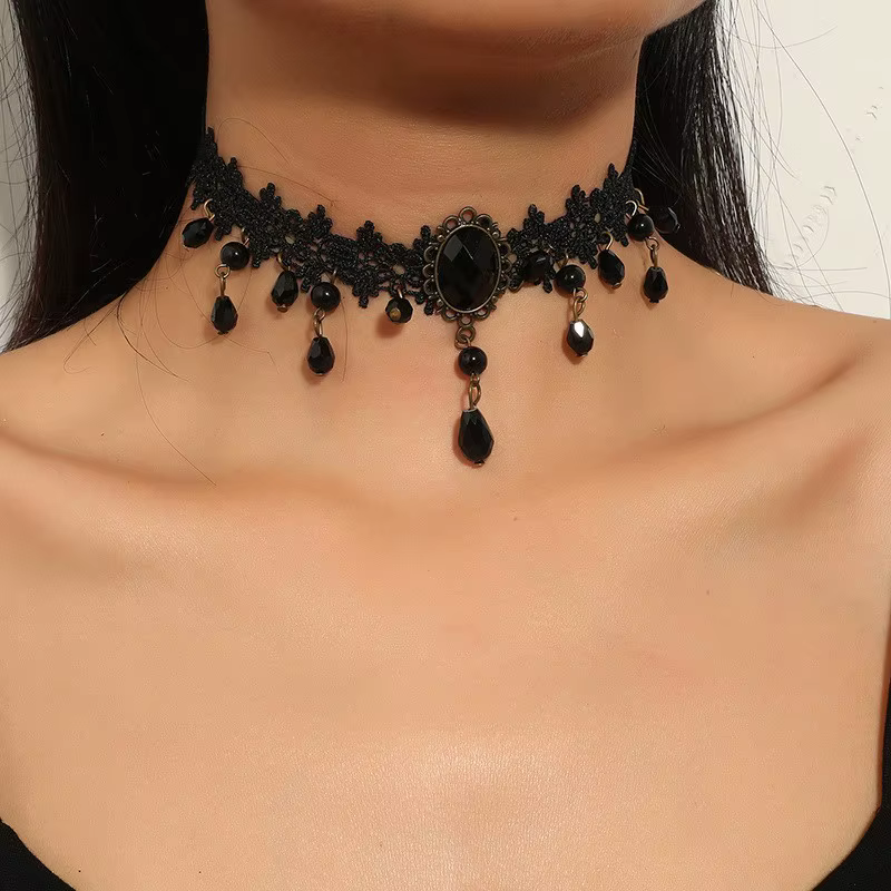 Collier Punk gothique en dentelle noire pour femmes
