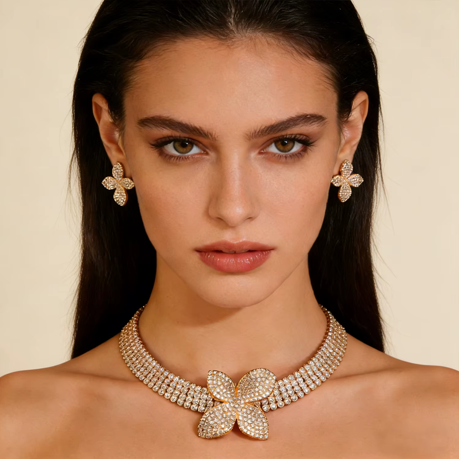 Ensemble de bijoux de luxe en or avec fleur