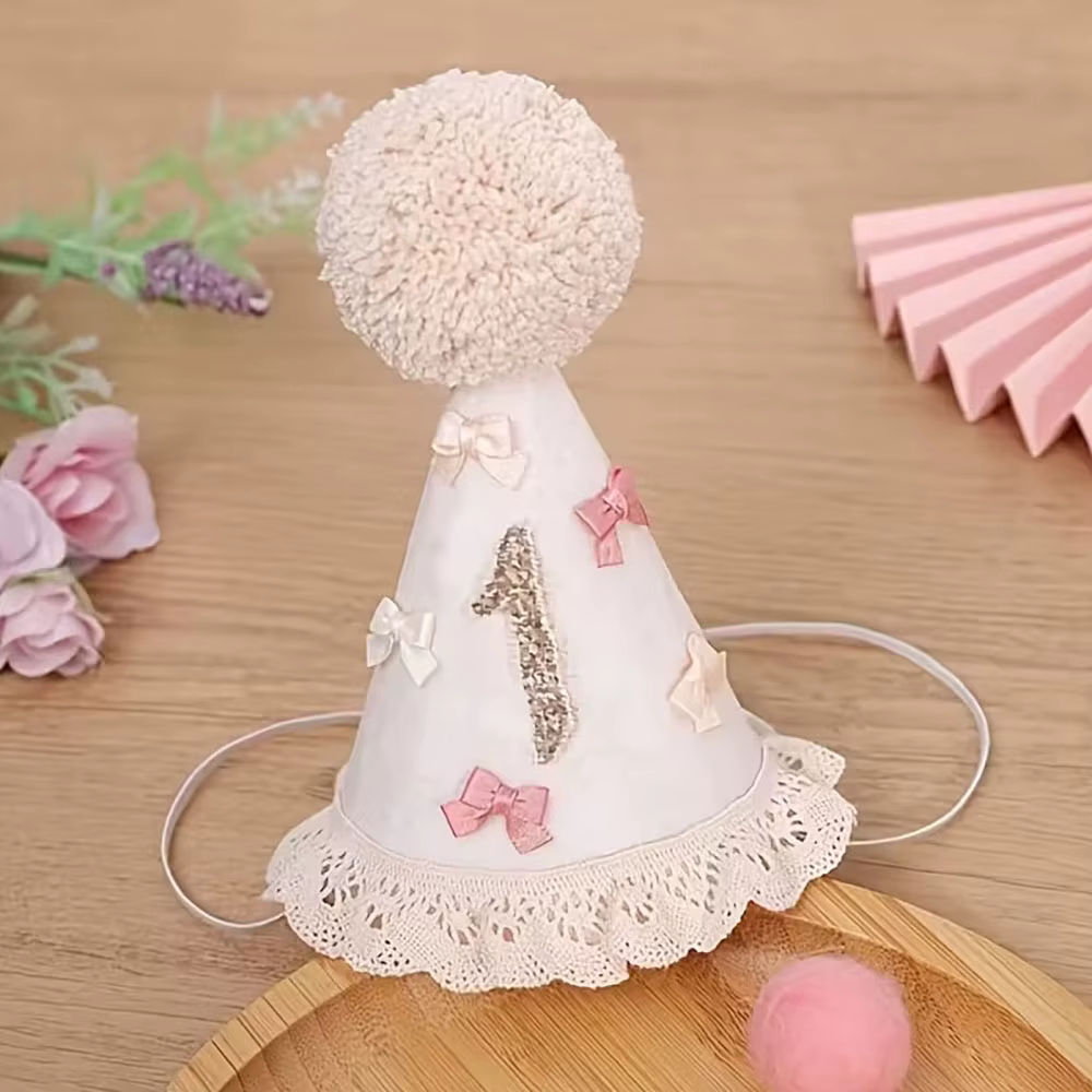 Chapeau d’anniversaire avec nœud – Couronne Boho pour premier demi-anniversaire