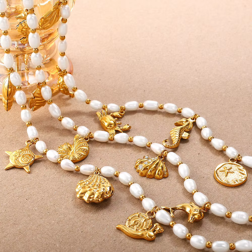 Amaiyllis Style bohème perle d'eau douce vie Marine pendentif à breloque collier bijoux pour cadeau de famille