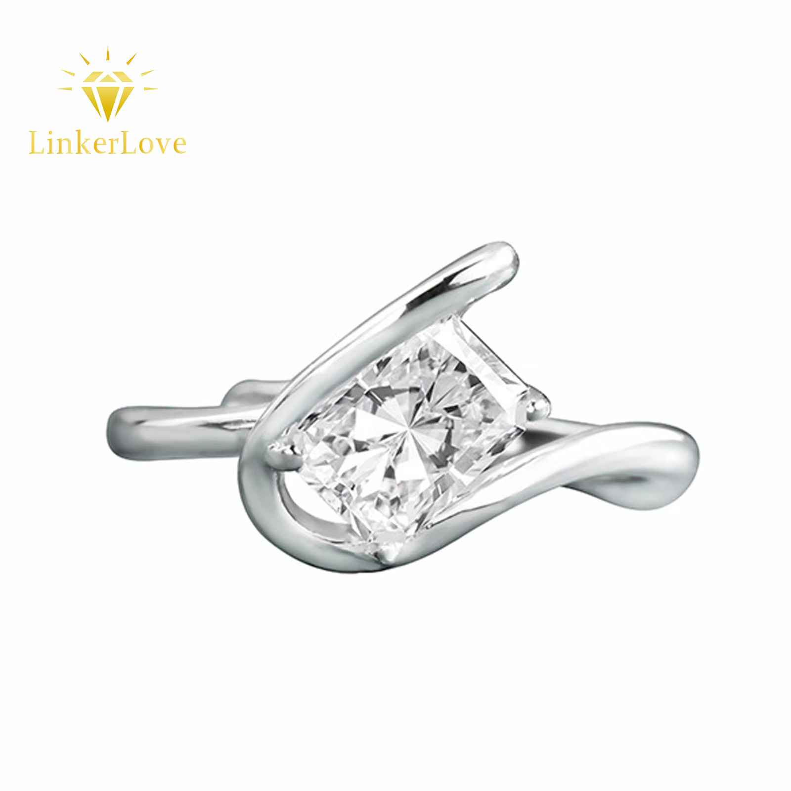 Bague de fiançailles en argent S925 LinkerLove avec moissanite pour femme