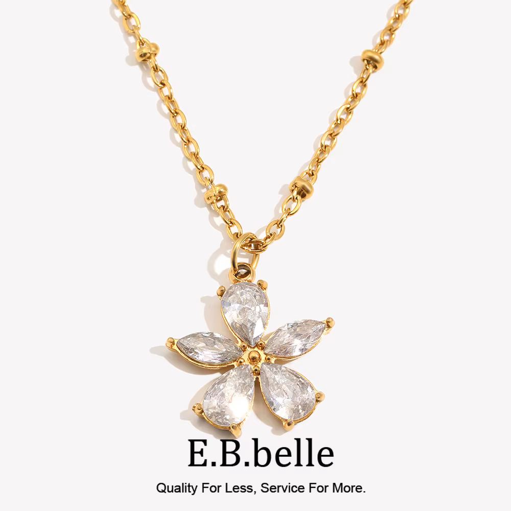 Collier pendentif fleur en zircon cubique étincelant E.B.belle
