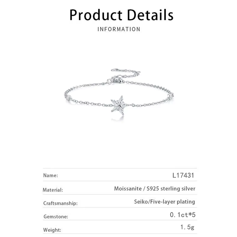 Bracelet en moissanite taille marquise couleur D VVS1 pour femme