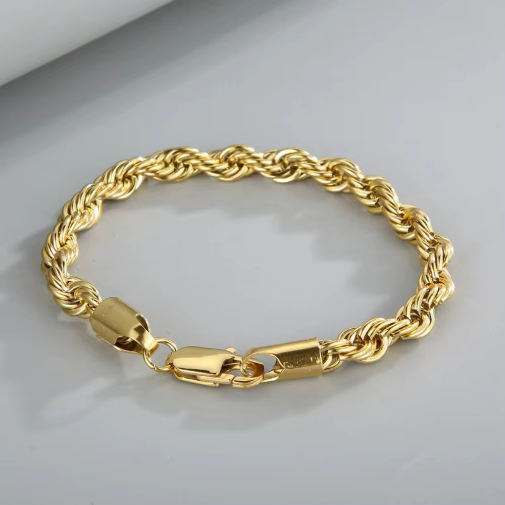 1 ensemble 2 pièces Fine 18K or 4MM chaîne corde collier Bracelets
