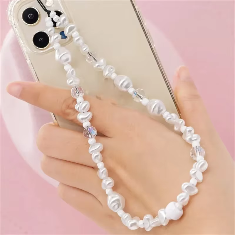 Perle amour coeur court main poignet lanière simplicité courte sangle de téléphone