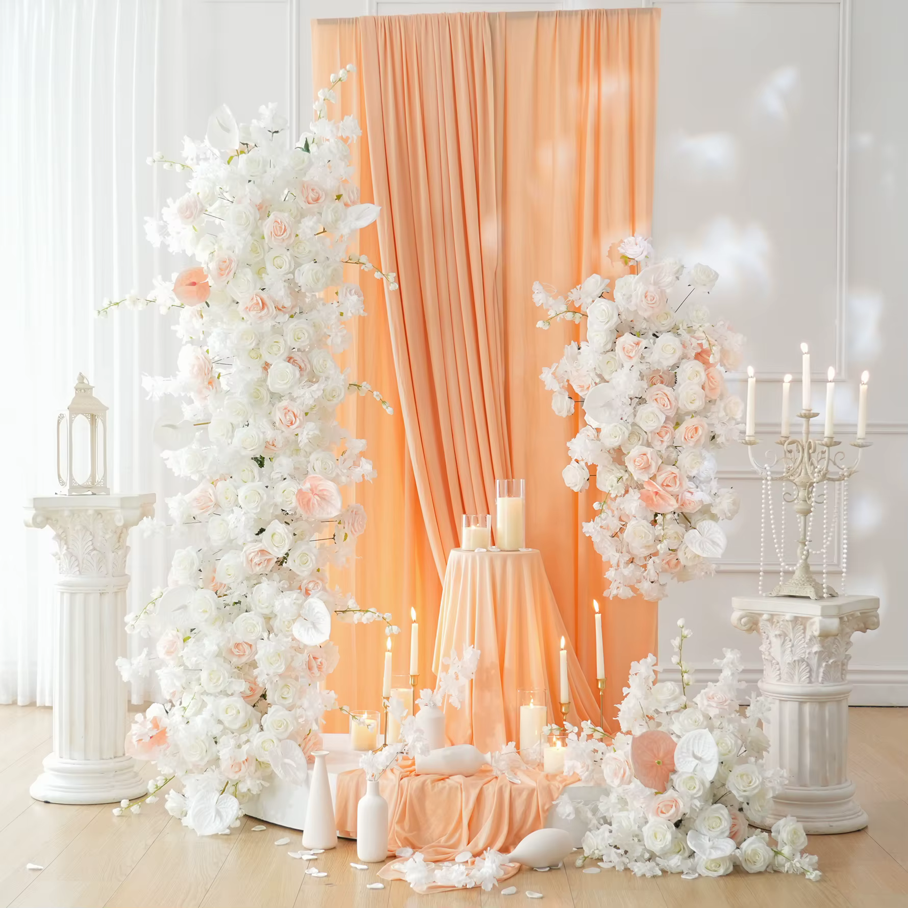 H7508 HMEOT mariage blanc rose Plam Roses suspendus Arrangement Floral allée cérémonie décoration Table canapé fleur coureurs rangées