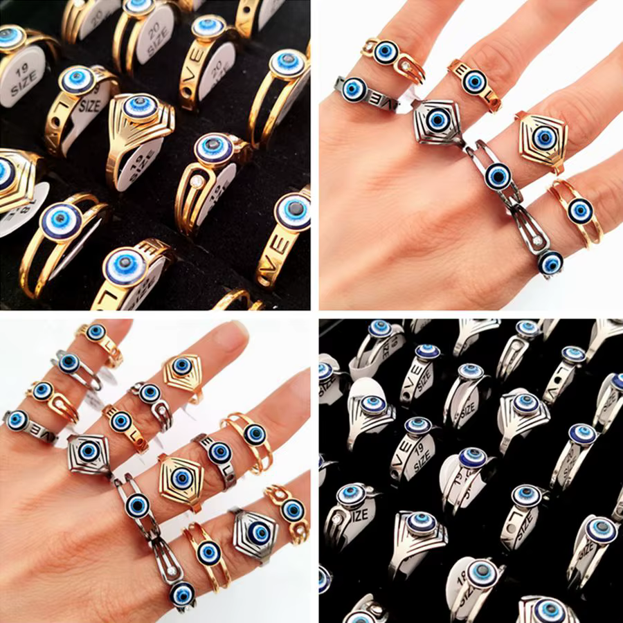Anneau à œil bleu en acier inoxydable de Style Vintage