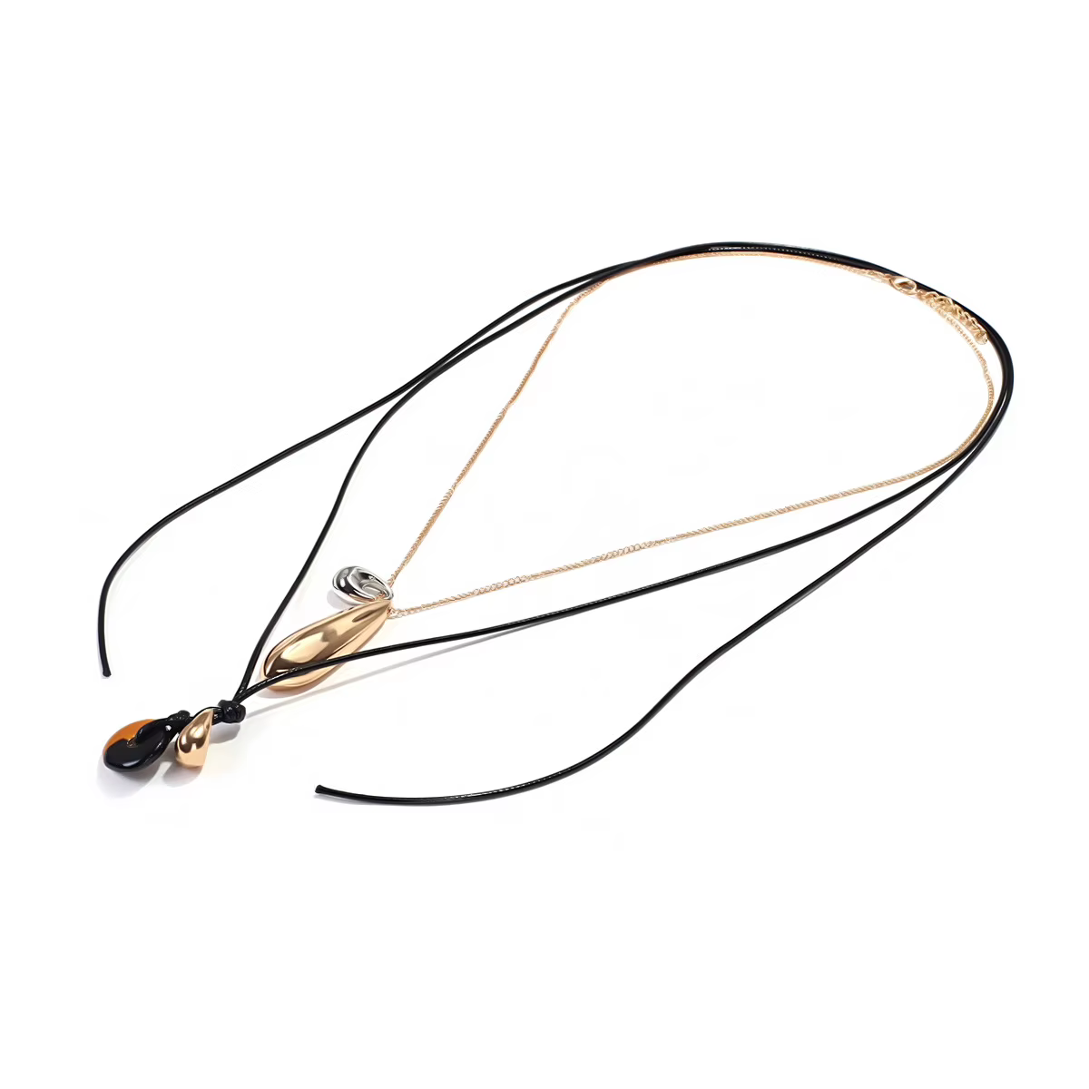Collier pendentif goutte d'eau ZAA vintage 2 pièces/ensemble avec longue corde en cuir et chaînes métalliques pour femme
