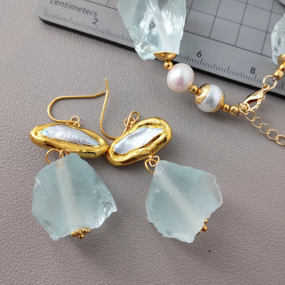 Y·YING – ensemble de boucles d'oreilles et bracelet en perles baroques blanches véritables