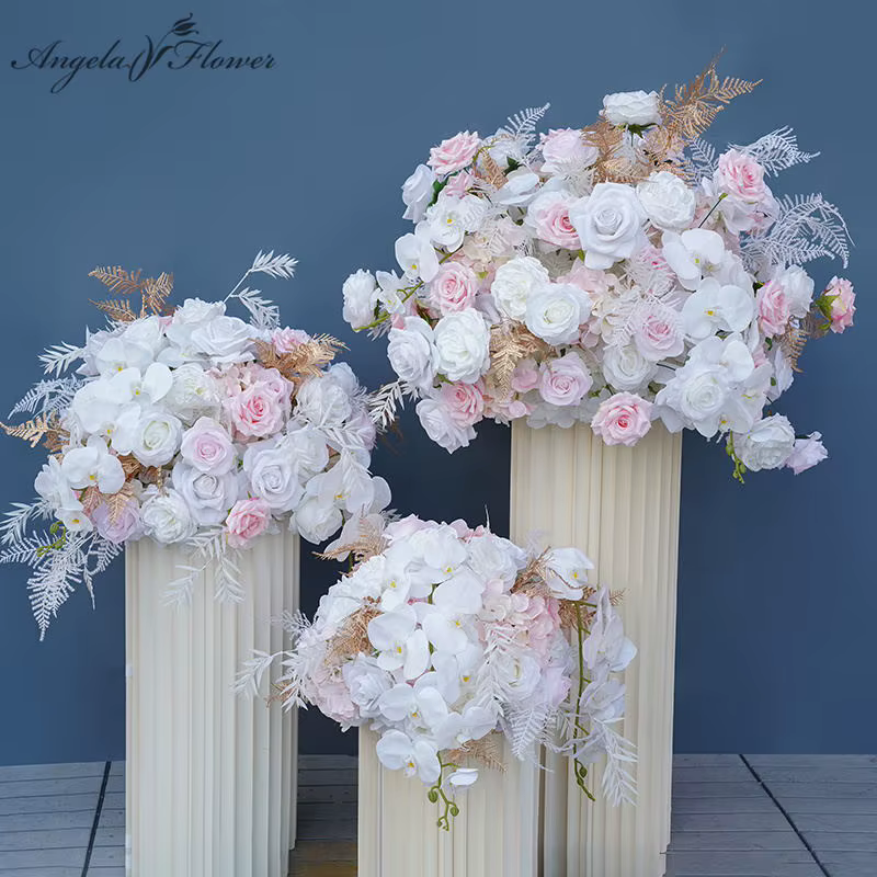 A8130 feuilles d'or Rose orchidée centres de Table de mariage boule de fleur