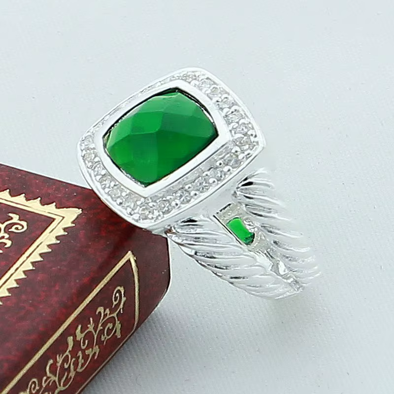 Magnifique bague carrée en argent Sterling 925 avec zircone émeraude