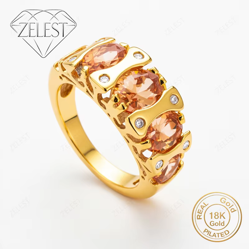 Bague pour femme en argent sterling 925 plaqué or 18 carats avec zircon ovale jaune/violet exquis