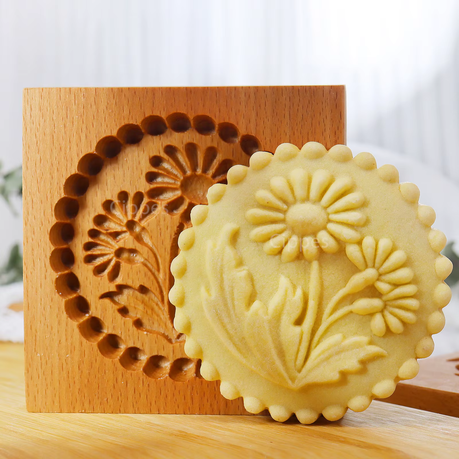 Moules à Biscuits en Bois avec Motifs de Fleurs