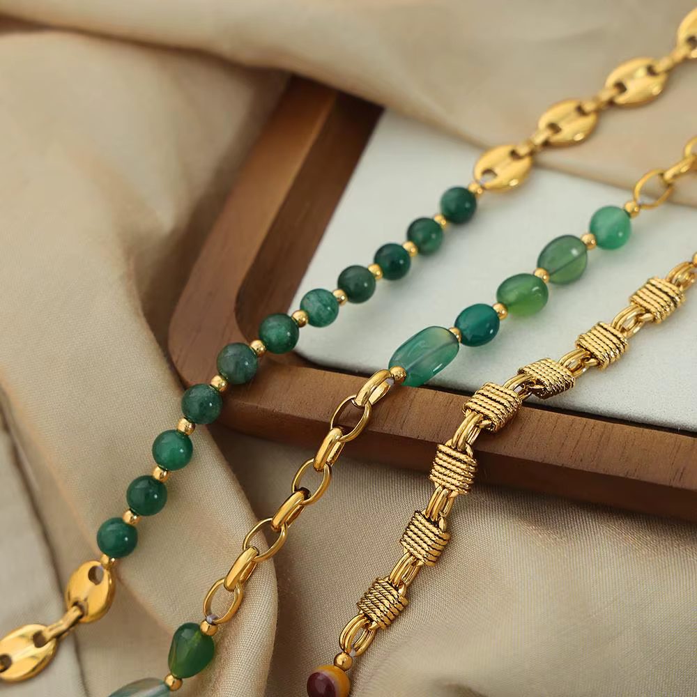 Magnifique collier de perles d'agate verte pour femmes