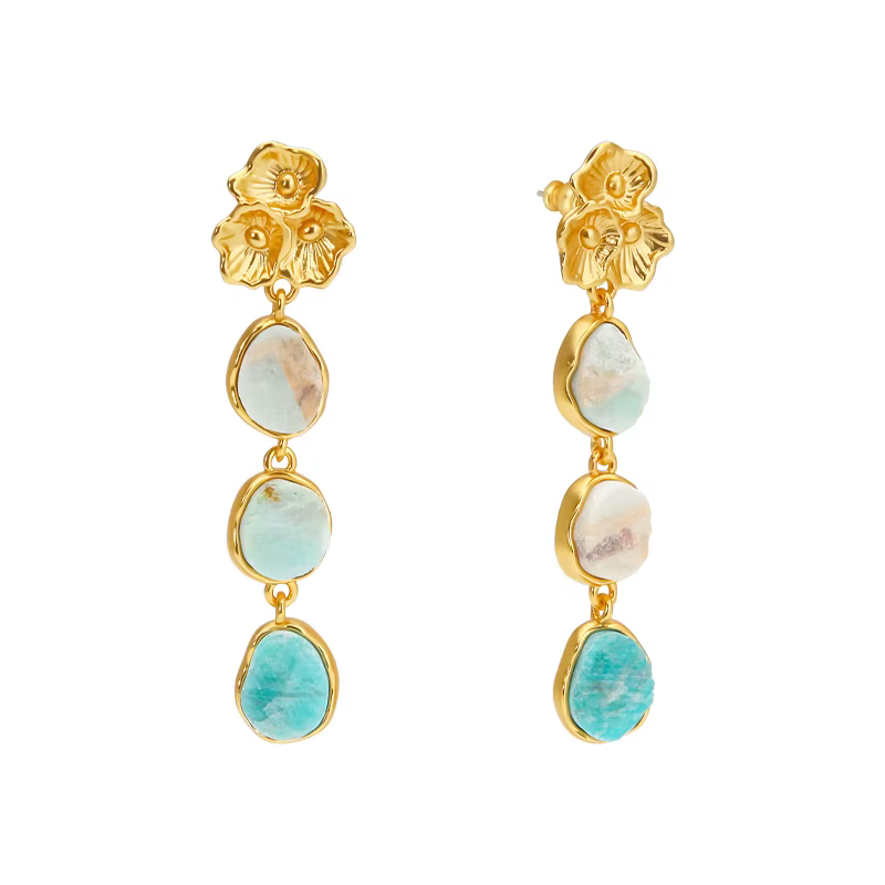 Boucles d'Oreilles Pendantes en Pierre Semi-Pride Verte pour Femme