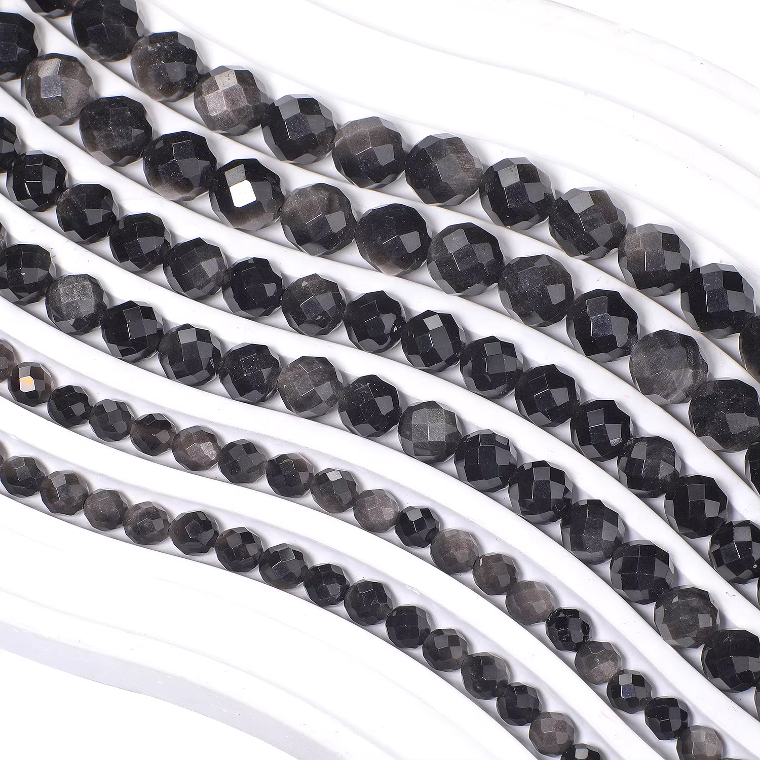 Perles en pierre d'obsidienne couleur argent naturel 6mm 8mm 10mm
